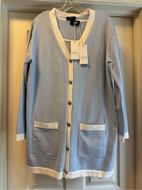 VICI Pale Blue Cardigan & Dress with White Trim